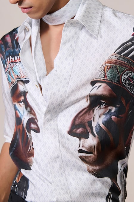 Shop_S&N By Shantnu Nikhil_Off White Silk, Twill Embroidery Print Shirt_Online_at_Aza_Fashions