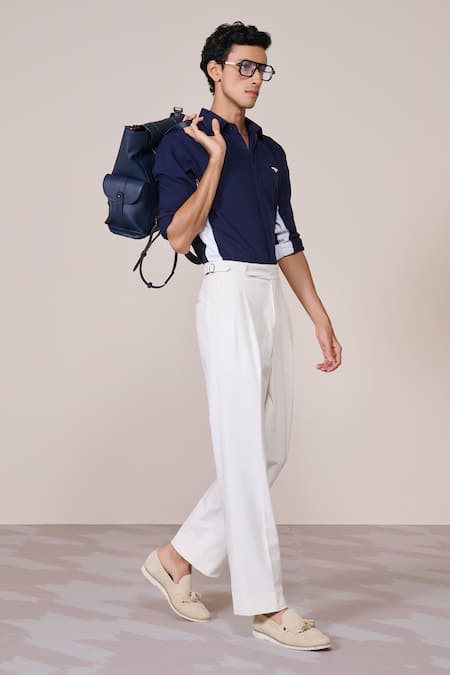 Buy S&N By Shantnu Nikhil Navy Rayon Embroidery Color-block Shirt Online at Aza Fashions Buy_S&N By Shantnu Nikhil_Navy Rayon Embroidery Color-block Shirt_Online_at_Aza_Fashions