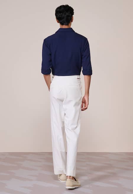 Shop S&N By Shantnu Nikhil Navy Rayon Embroidery Color-block Shirt at Aza Fashions Shop_S&N By Shantnu Nikhil_Navy Rayon Embroidery Color-block Shirt_at_Aza_Fashions