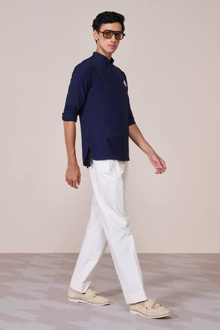 Buy_S&N By Shantnu Nikhil_Navy Rayon Embroidery Designer T-shirt_Online_at_Aza_Fashions