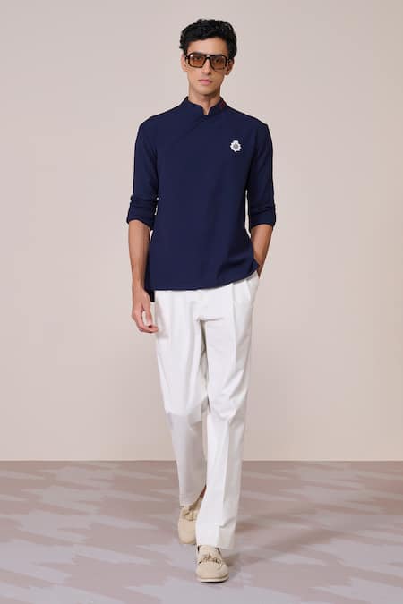 S&N By Shantnu Nikhil Navy Rayon Embroidery Designer T-shirt 