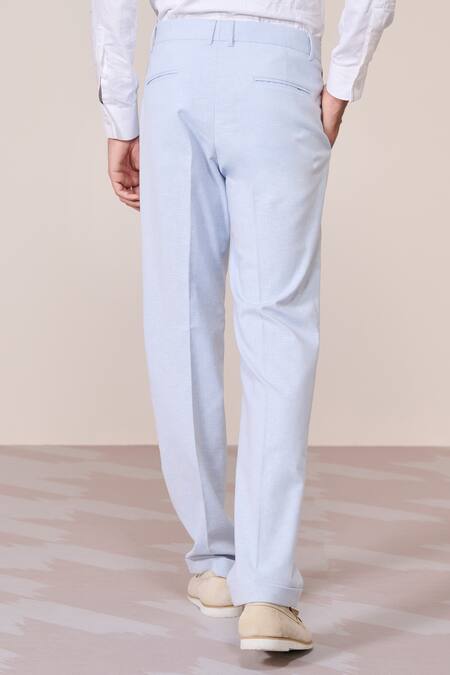 S&N By Shantnu Nikhil Blue Linen Light Heavy Trousers Online at Aza Fashions S&N By Shantnu Nikhil_Blue Linen Light Heavy Trousers_Online_at_Aza_Fashions
