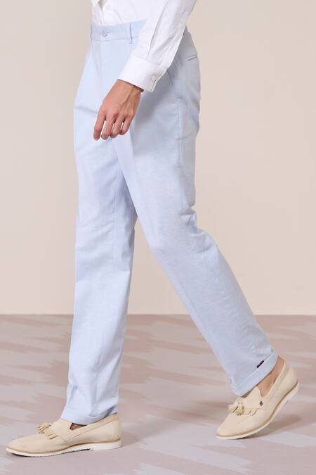 Buy S&N By Shantnu Nikhil Blue Linen Light Heavy Trousers Online at Aza Fashions Buy_S&N By Shantnu Nikhil_Blue Linen Light Heavy Trousers_Online_at_Aza_Fashions