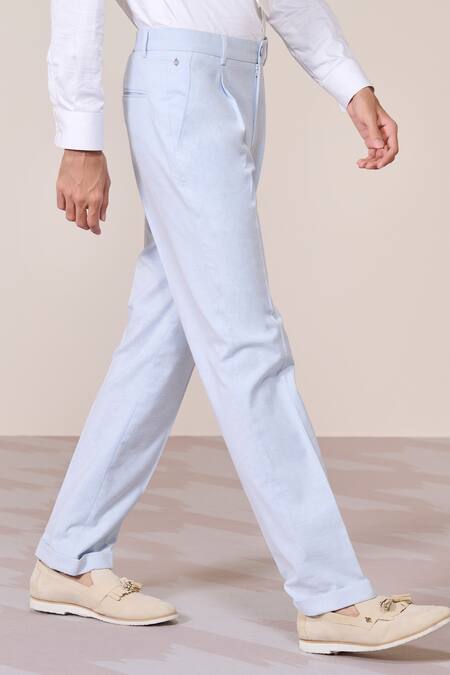 Shop S&N By Shantnu Nikhil Blue Linen Light Heavy Trousers Online at Aza Fashions Shop_S&N By Shantnu Nikhil_Blue Linen Light Heavy Trousers_Online_at_Aza_Fashions
