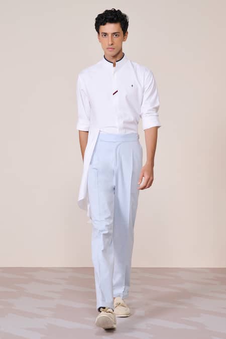 S&N By Shantnu Nikhil Blue Linen Light Heavy Trousers 