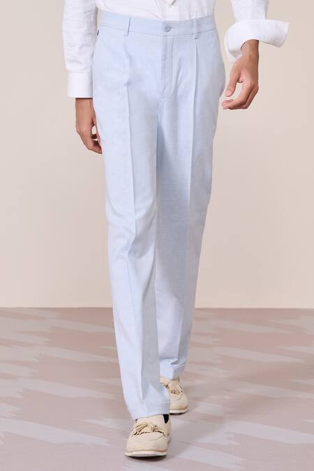 Shop S&N By Shantnu Nikhil Blue Linen Light Heavy Trousers at Aza Fashions Shop_S&N By Shantnu Nikhil_Blue Linen Light Heavy Trousers_at_Aza_Fashions