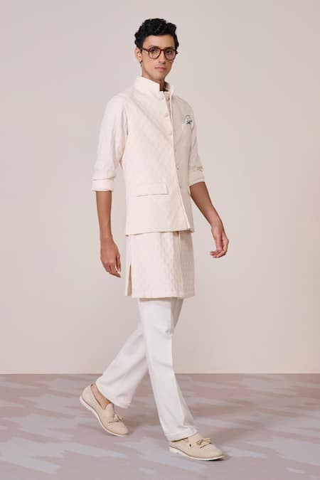 Buy_S&N By Shantnu Nikhil_Off White Rayon Embroidered Nehru Jacket_Online_at_Aza_Fashions