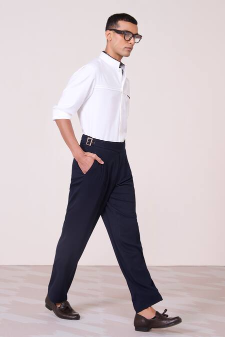 Shop_S&N By Shantnu Nikhil_Off White Rayon, Spandex Nehru-collar Designer Shirt_Online_at_Aza_Fashions