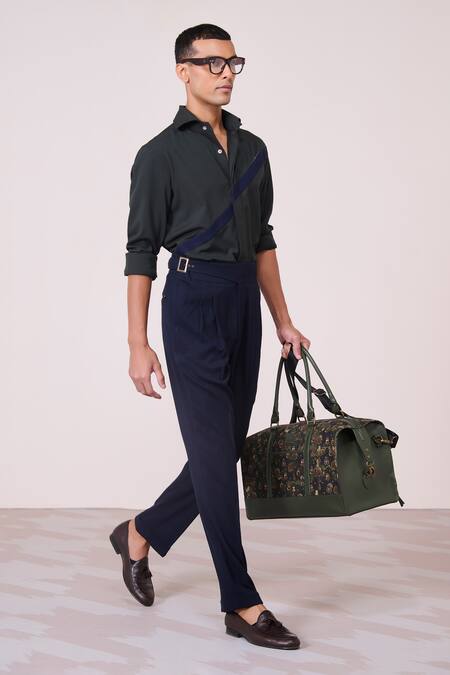 Buy_S&N By Shantnu Nikhil_Green Tencel, Rayon, Spandex Embroidery Military Color-block Shirt_Online_at_Aza_Fashions