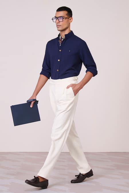 Buy S&N By Shantnu Nikhil Navy Rayon, Spandex Embroidery Shirt With Metallic Adamas Detailing Online at Aza Fashions Buy_S&N By Shantnu Nikhil_Navy Rayon, Spandex Embroidery Shirt With Metallic Adamas Detailing_Online_at_Aza_Fashions