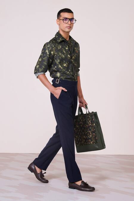 Buy_S&N By Shantnu Nikhil_Green Silk, Twill Embroidery Camo Printed Shirt_Online_at_Aza_Fashions