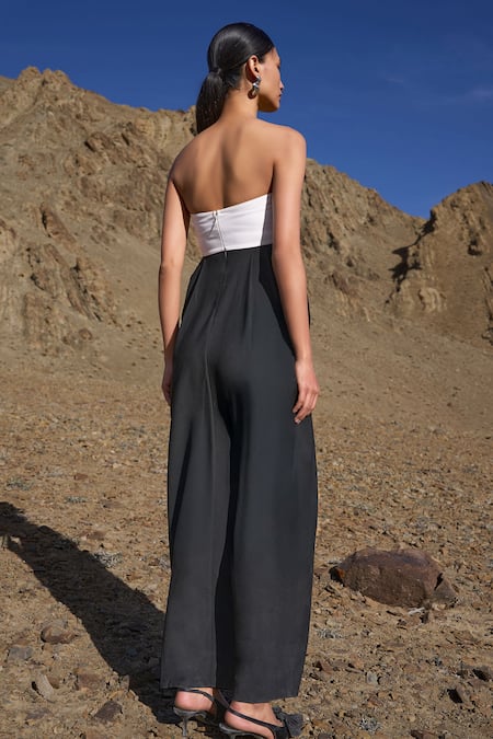 Shop Dash And Dot Black Polyester Off-shoulder Color Blocked Draped Maxi Dress at Aza Fashions Shop_Dash And Dot_Black Polyester Off-shoulder Color Blocked Draped Maxi Dress _at_Aza_Fashions