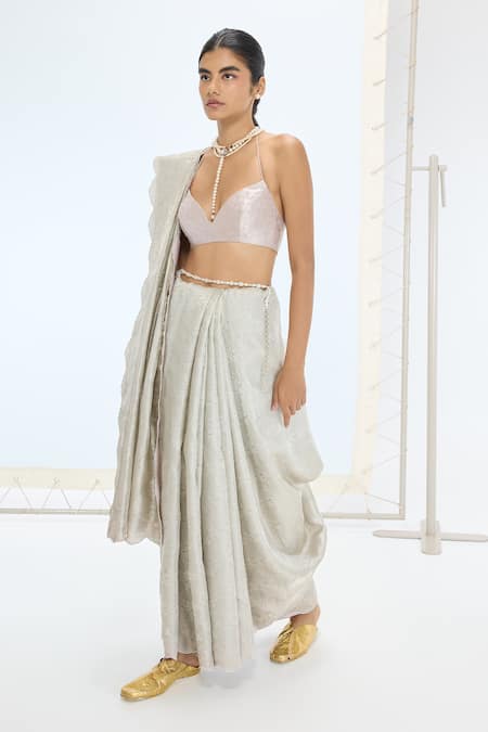 Buy Ekaya Banaras Gray Tissue, Silk Pearls Jenna Handwoven Saree With Unstitched Blouse Piece Online at Aza Fashions Buy_Ekaya Banaras_Gray Tissue, Silk Pearls Jenna Handwoven Saree With Unstitched Blouse Piece _Online_at_Aza_Fashions