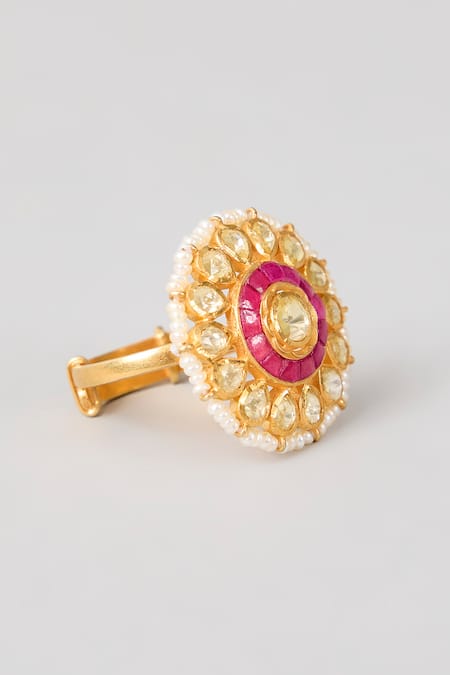 Karisa Designs_White Stones, Beads Gulaab Ring _Online_at_Aza_Fashions