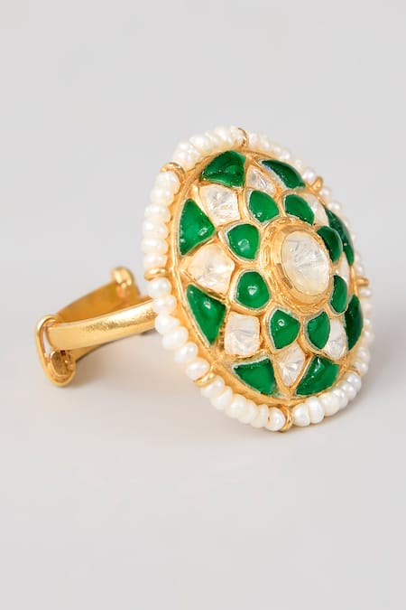 Karisa Designs_Green Stones, Beads, Pearls Tia Chakra Ring _Online_at_Aza_Fashions