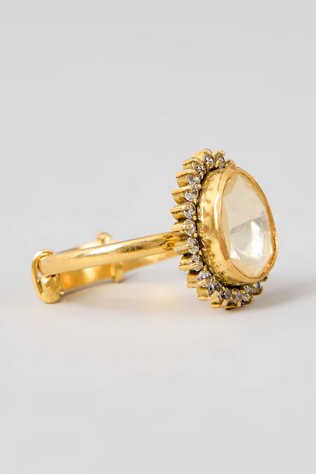 Karisa Designs_White Stones, Beads Sheena Moissanite Ring _Online_at_Aza_Fashions