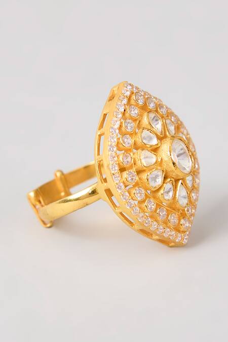 Karisa Designs_Gold Plated Stones Designer Moissanite Polki Ring _Online_at_Aza_Fashions