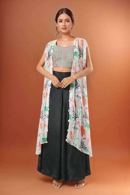 Samyukta Singhania Embroidered Chiffon Cape & Palazzo Set 