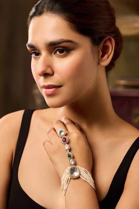 Paisley Pop Red Pearls, Gemstones Polki Haathphool 