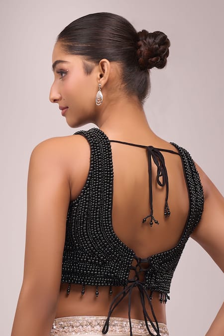 Samyukta Singhania Black Pearl Embellished Padded Blouse 