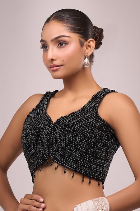 Buy Samyukta Singhania Black Silk Pearls Embellished Padded Blouse Online at Aza Fashions Buy_Samyukta Singhania_Black Silk Pearls Embellished Padded Blouse _Online_at_Aza_Fashions