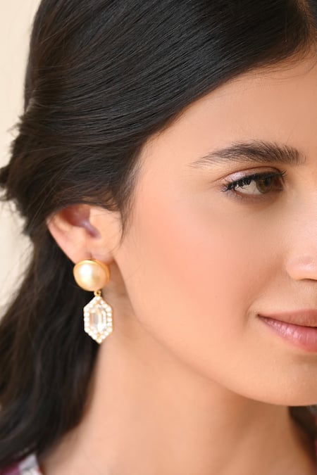 Shop Bblingg White Crystals Cavi Drop Earrings at Aza Fashions Shop_Bblingg_White Crystals Cavi Drop Earrings _at_Aza_Fashions