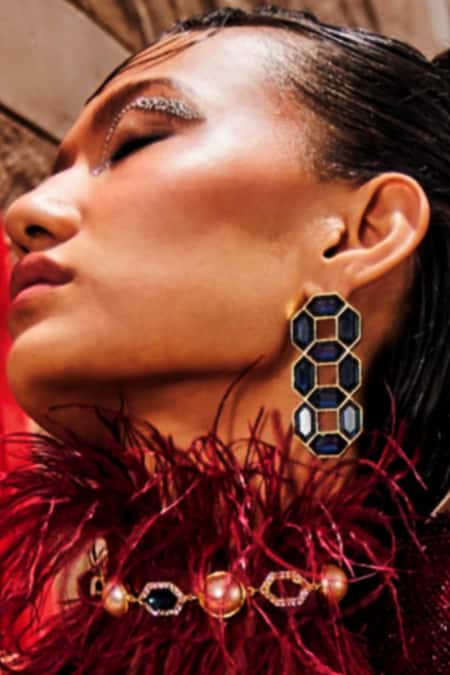 Bblingg Blue Crystals Cavana Statement Studs With Online at Aza Fashions Bblingg_Blue Crystals Cavana Statement Studs With _Online_at_Aza_Fashions