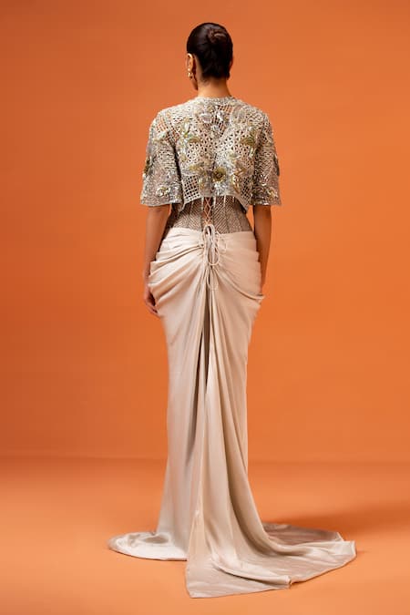 Taali Silver Hand Embellished Corset Skirt Cape 