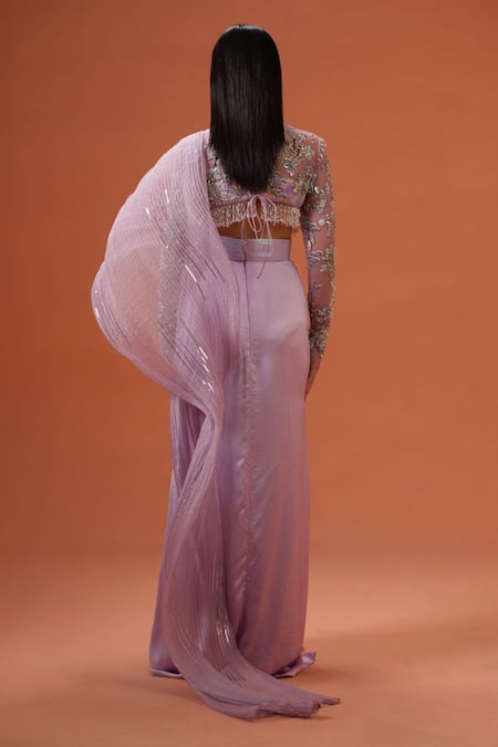 Taali Hand Embellished Purple Pre-Draped Saree 