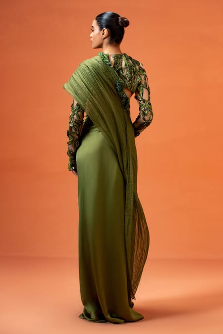 Taali Green Hand Embellished Pre-Draped Saree Set 