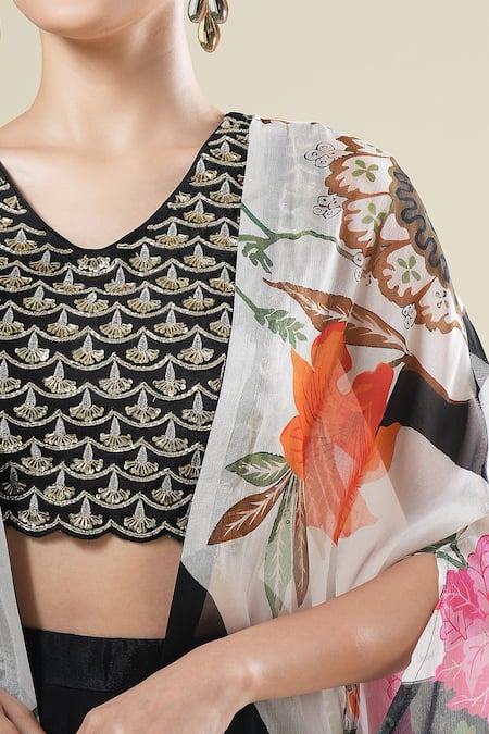 Buy Samyukta Singhania Black Chiffon, Georgette Embroidery Round , Open Cape Set Buy_Samyukta Singhania_Black Chiffon, Georgette Embroidery Round , Open Cape Set