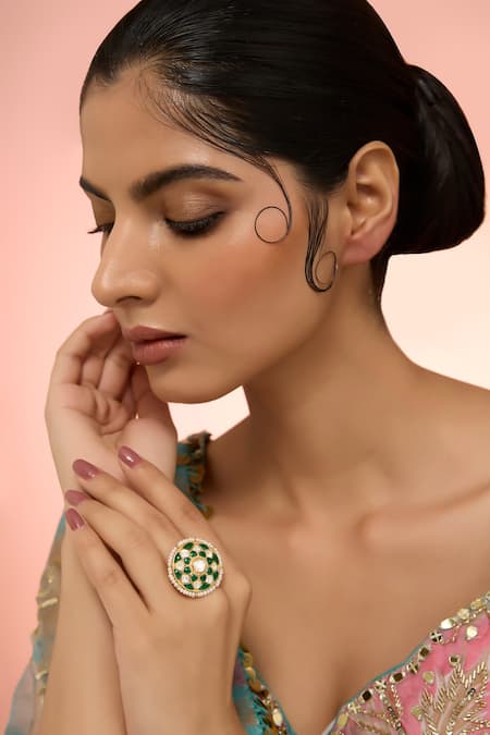 Karisa Designs Green Stones, Beads, Pearls Tia Chakra Ring 