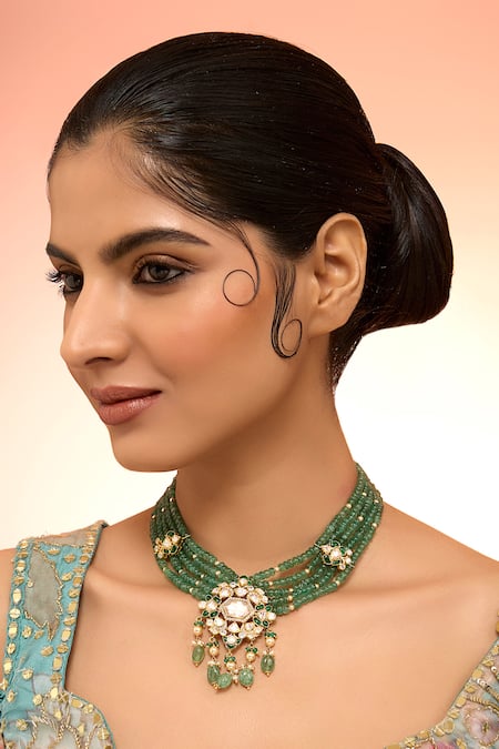 Karisa Designs Green Panna Moissanite Bead Necklace 