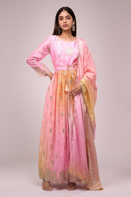 Samyukta Singhania_Multi Color Chinon, Silk Embroidery, Sequins Round Neck Hand Anarkali Set _Online_at_Aza_Fashions