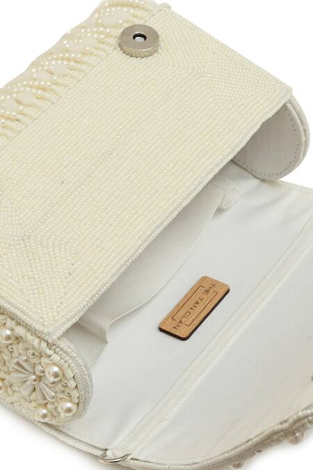 The Tan Clan_White Pearls Fiona Flap Over Clutch Bag _Online_at_Aza_Fashions