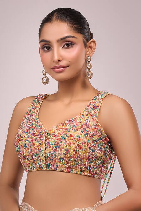 Samyukta Singhania Multi Color Silk Beads V-neck Multicolor Crystal Blouse Online at Aza Fashions Samyukta Singhania_Multi Color Silk Beads V-neck Multicolor Crystal Blouse _Online_at_Aza_Fashions