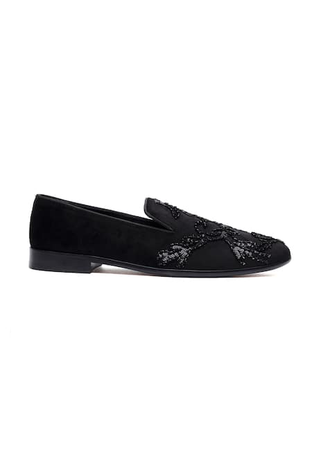 Shutiq_Black Embroidery, Sequins Velvet Designer Shoes _Online_at_Aza_Fashions