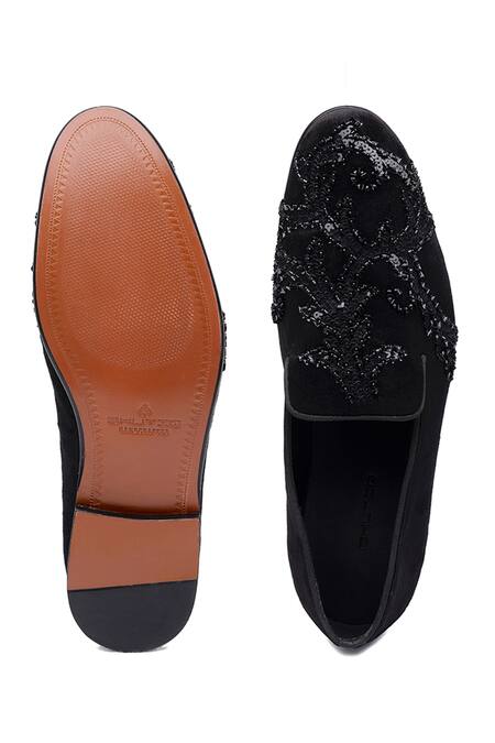 Shop_Shutiq_Black Embroidery, Sequins Velvet Designer Shoes _Online_at_Aza_Fashions