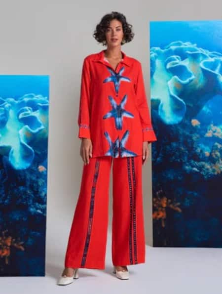 Nautanky Kyushu Deep Red Shirt & Pant Set 