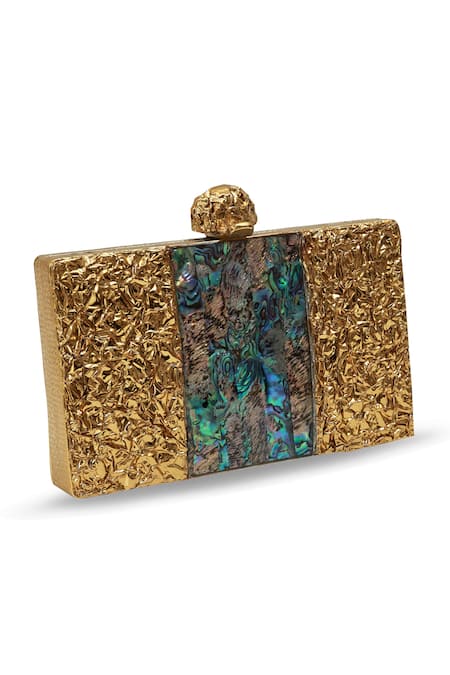 Buy_The Tan Clan_Gold Riddhi Brass Clutch _Online_at_Aza_Fashions