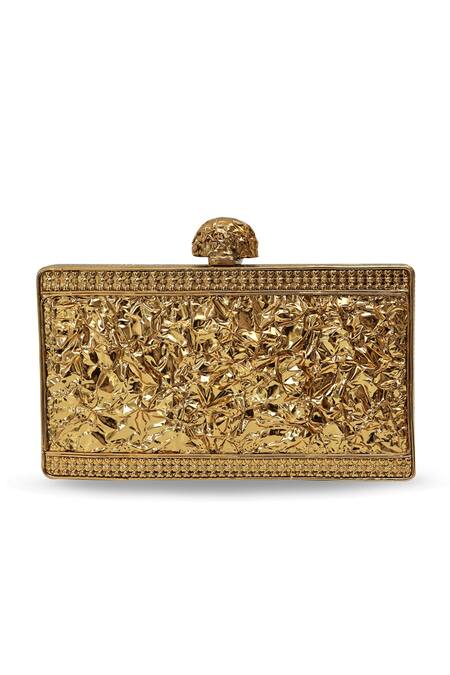Shop_The Tan Clan_Gold Riddhi Brass Clutch _Online_at_Aza_Fashions