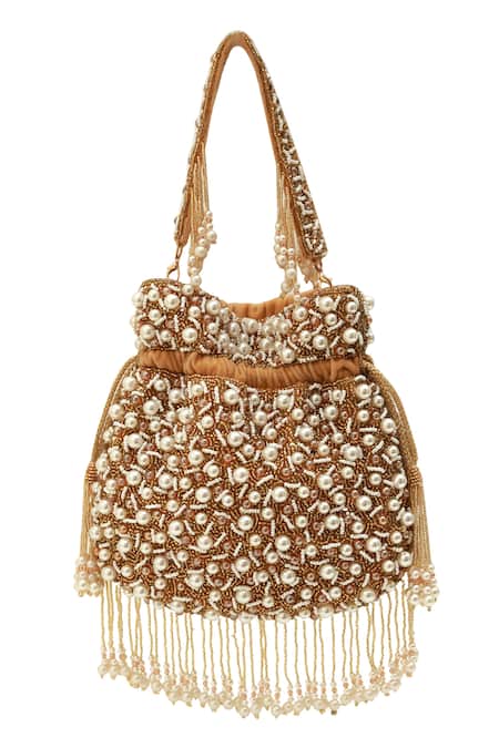 Shop_The Tan Clan_Gold Pearls Rimsha Potli Bag With Tassels _at_Aza_Fashions
