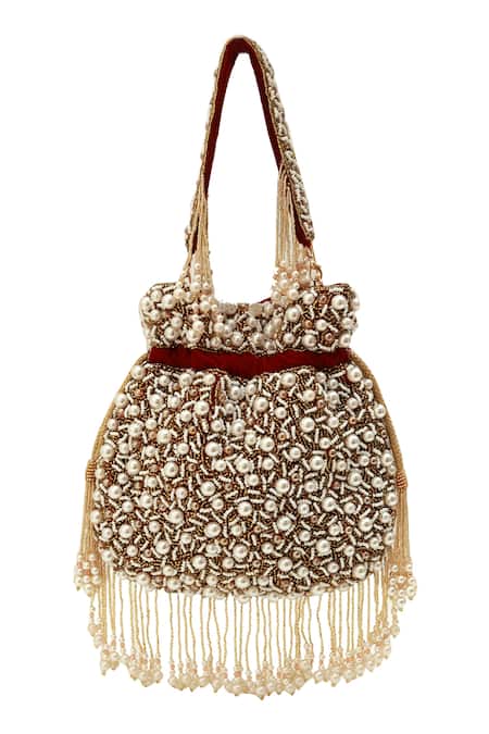 Buy The Tan Clan Red Pearls Rimsha Potli Bag With Tassels Online at Aza Fashions Buy_The Tan Clan_Red Pearls Rimsha Potli Bag With Tassels _Online_at_Aza_Fashions