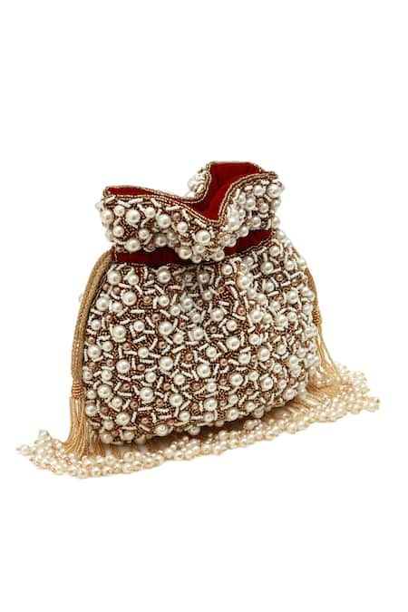 Shop The Tan Clan Red Pearls Rimsha Potli Bag With Tassels Online at Aza Fashions Shop_The Tan Clan_Red Pearls Rimsha Potli Bag With Tassels _Online_at_Aza_Fashions