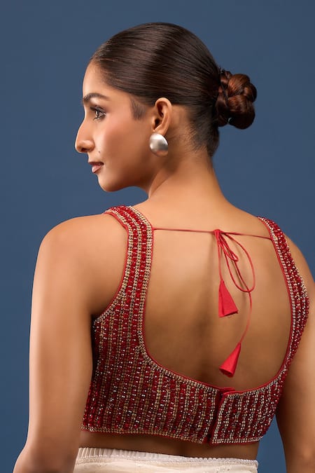Samyukta Singhania Embellished Red Silk Padded Blouse 