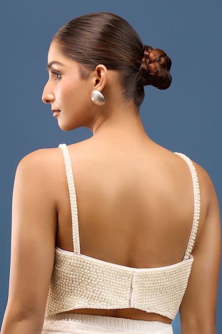 Samyukta Singhania Pearl White Hand Embroidered Blouse 