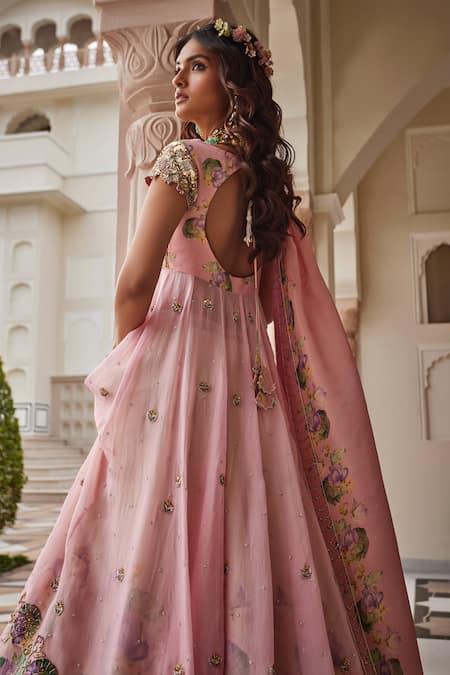 Nea By Nikita Tiwari Metallic Blush Pink Overlay Set 