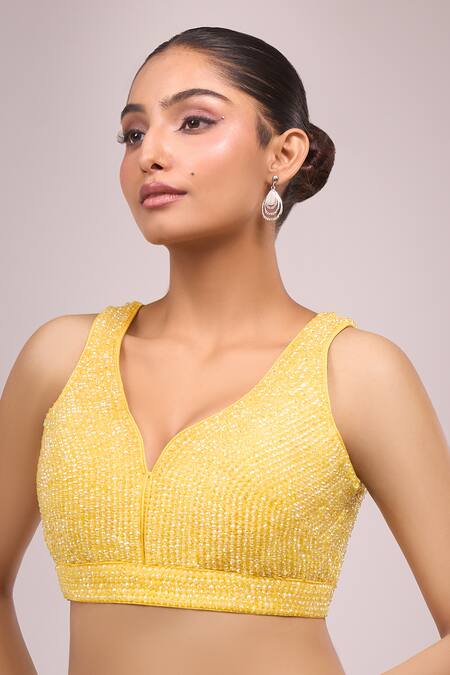 Buy Samyukta Singhania Yellow Silk Crystals V-neck Padded Blouse Online at Aza Fashions Buy_Samyukta Singhania_Yellow Silk Crystals V-neck Padded Blouse _Online_at_Aza_Fashions