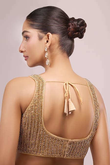 Samyukta Singhania Golden Pearl Embroidered Padded Blouse 