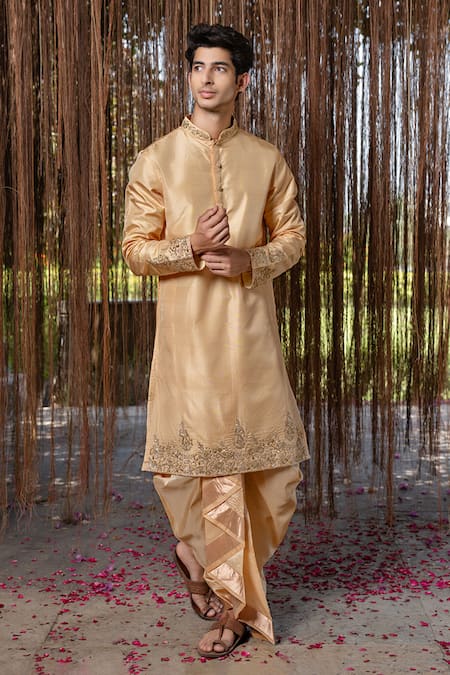 Hilo Design Tan Kanjivaram Hand Embroidered Pattu Set 